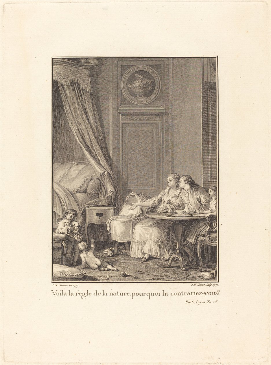 To je přírodní pravidlo, proč ho porušuješ? od Jean Baptiste Blaise Simonet after Jean Michel Moreau
