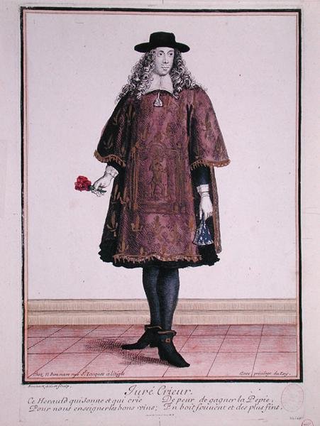 Městský hlasatel v Beaune, konec 17. století (kolorovaná rytina) od Jean Baptiste Bonnart