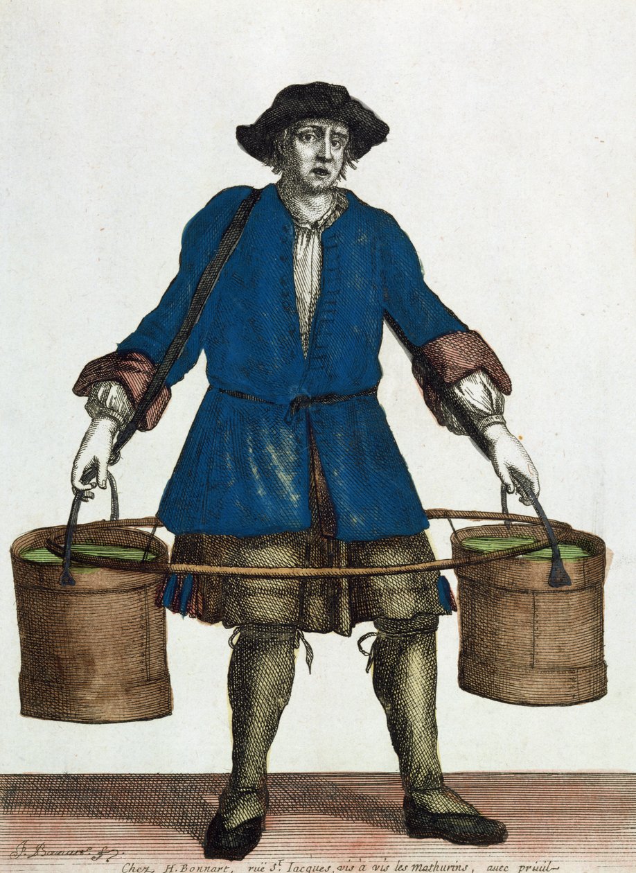 The Water Carrier, konec 18. století (barevná rytina) od Jean Baptiste Bonnart