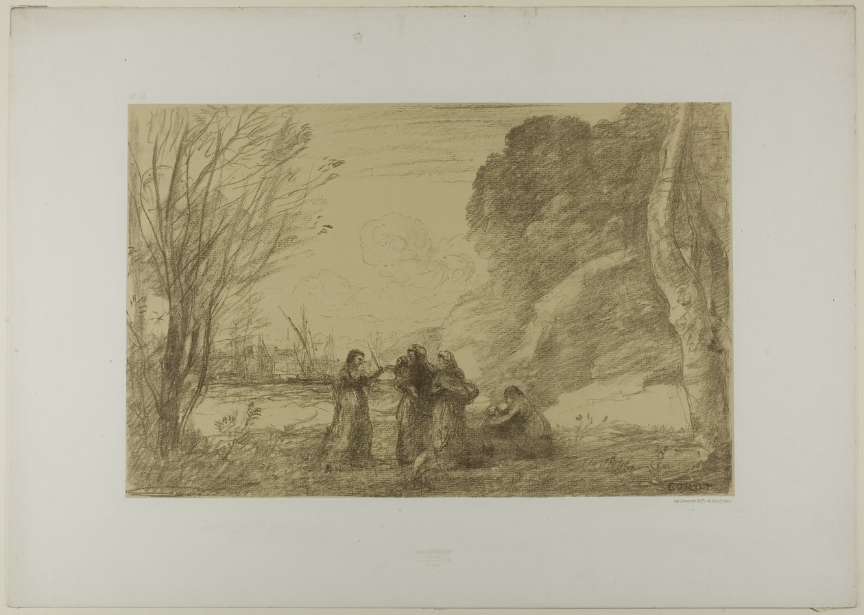 Rodina v Terracině od Jean Baptiste Camille Corot