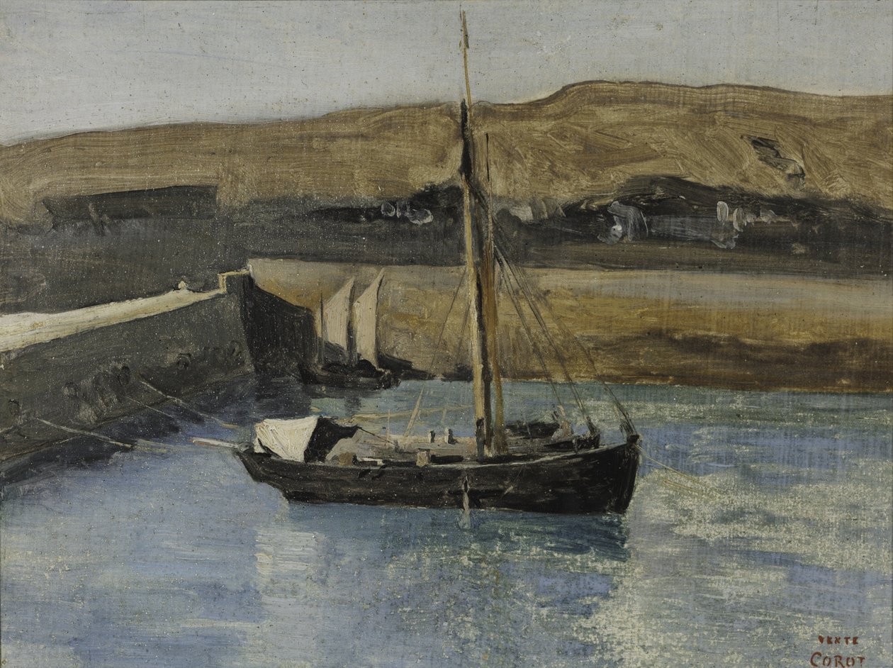 A Fishing Boat, Honfleur, c.1830 (olej na papíře) od Jean Baptiste Camille Corot