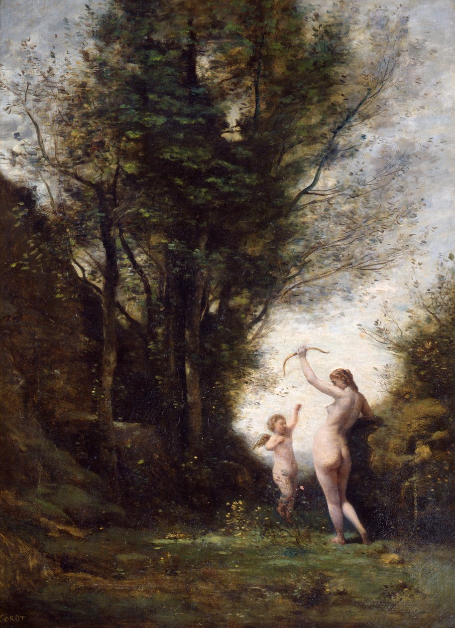 Nymph Playing with Cupid, 1857 od Jean Baptiste Camille Corot