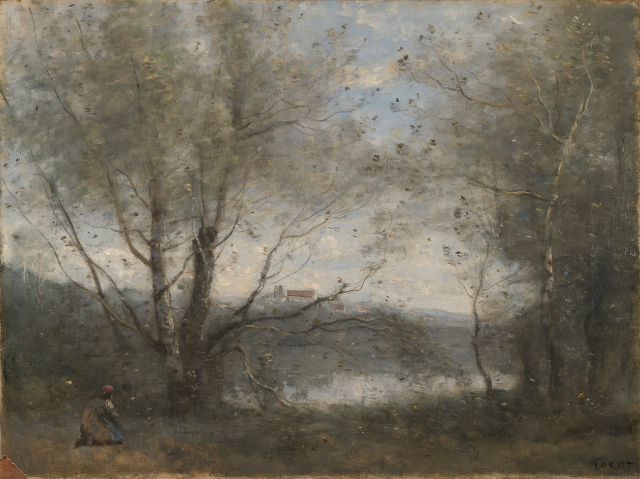 Rybník viděný skrz stromy od Jean Baptiste Camille Corot