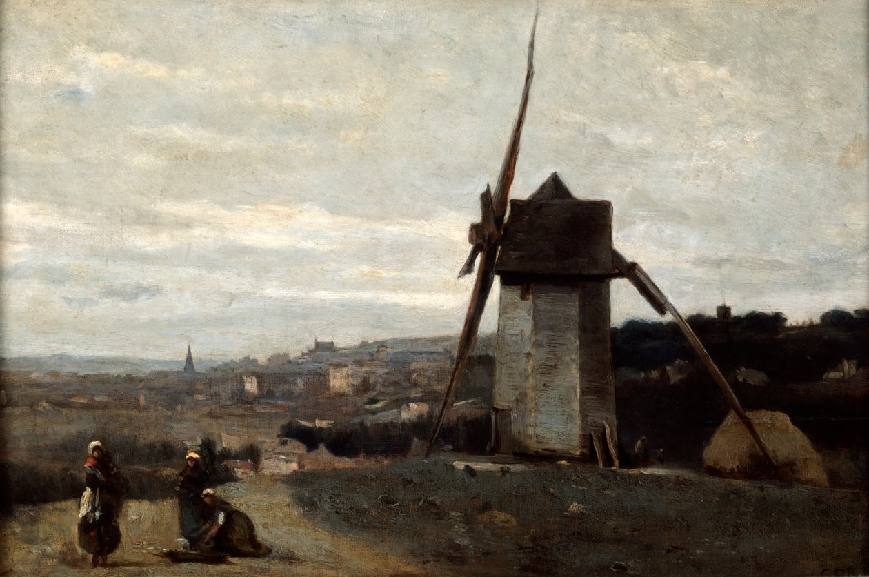 Větrný mlýn, Etretat, 19. století. od Jean Baptiste Camille Corot