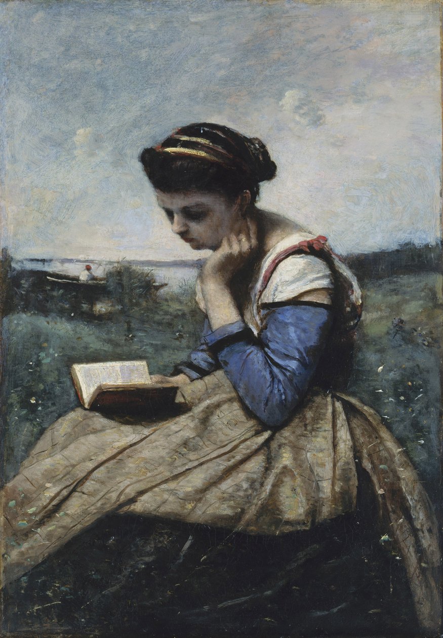 Žena čtení od Jean Baptiste Camille Corot