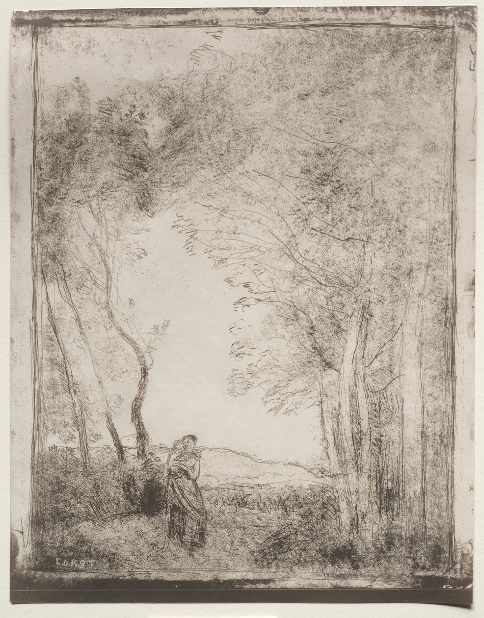 Mladá matka u vchodu do lesa, původní otisk 1856, vytištěno v roce 1921. od Jean Baptiste Camille Corot