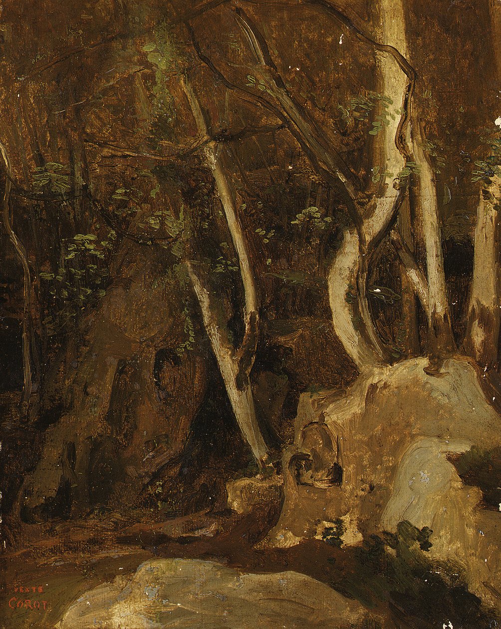 V Civita Castellana, Wooded Rocks, 1825-28 od Jean Baptiste Camille Corot