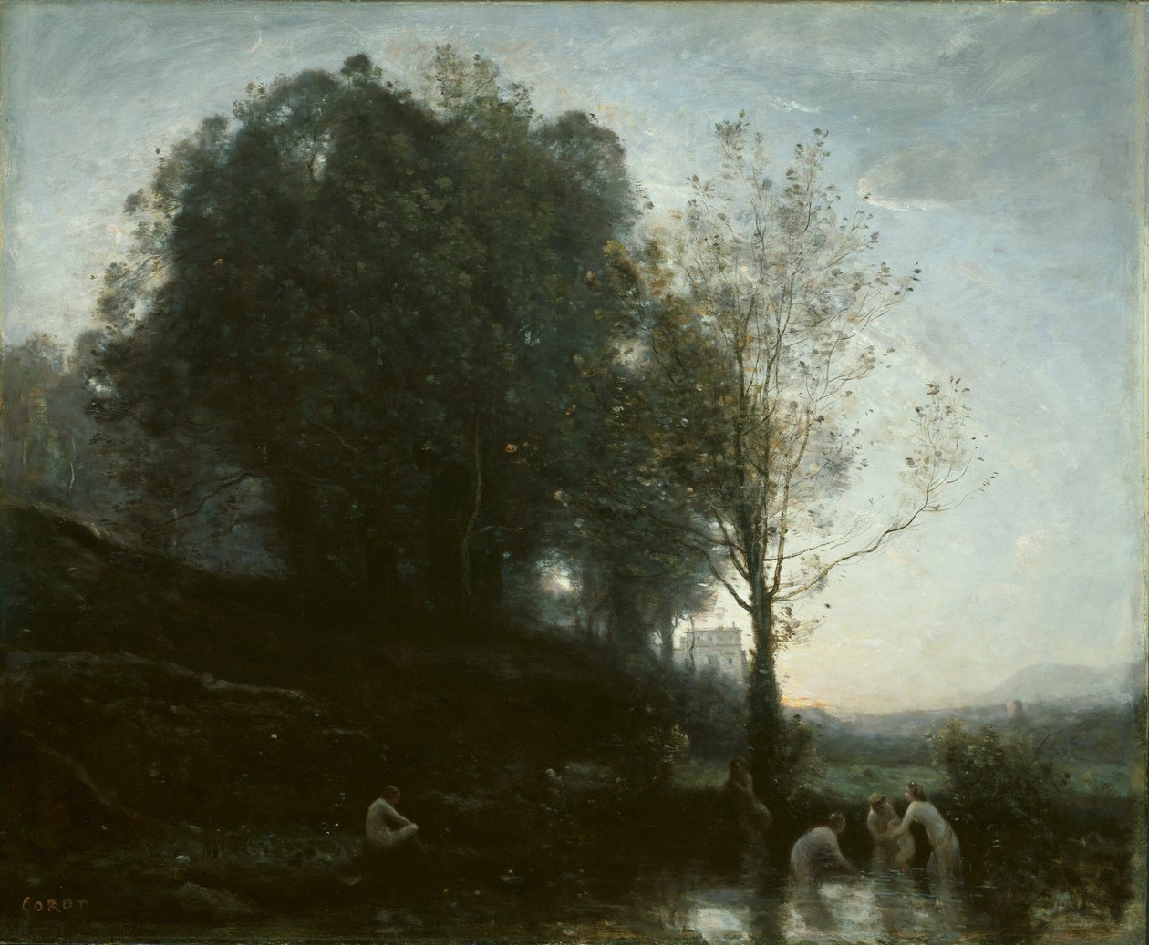 Koupající se nymfy a dítě od Jean Baptiste Camille Corot