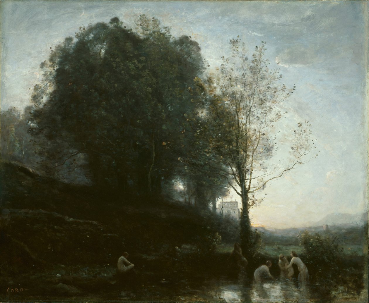 Koupací nymfy a dítě, 185560. od Jean Baptiste Camille Corot