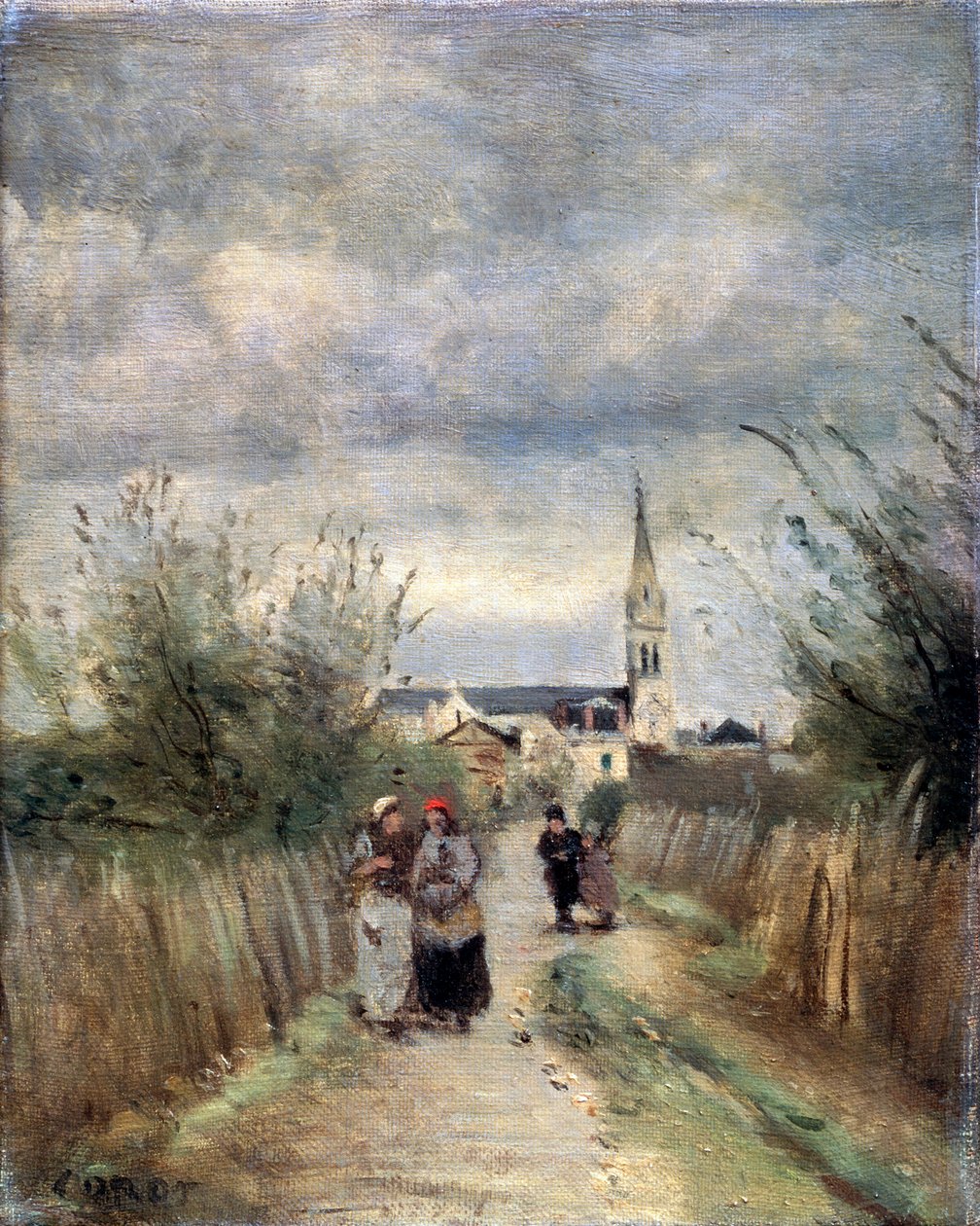 Zvonice v Argenteuil Road to the Church, 70. léta 19. století. od Jean Baptiste Camille Corot