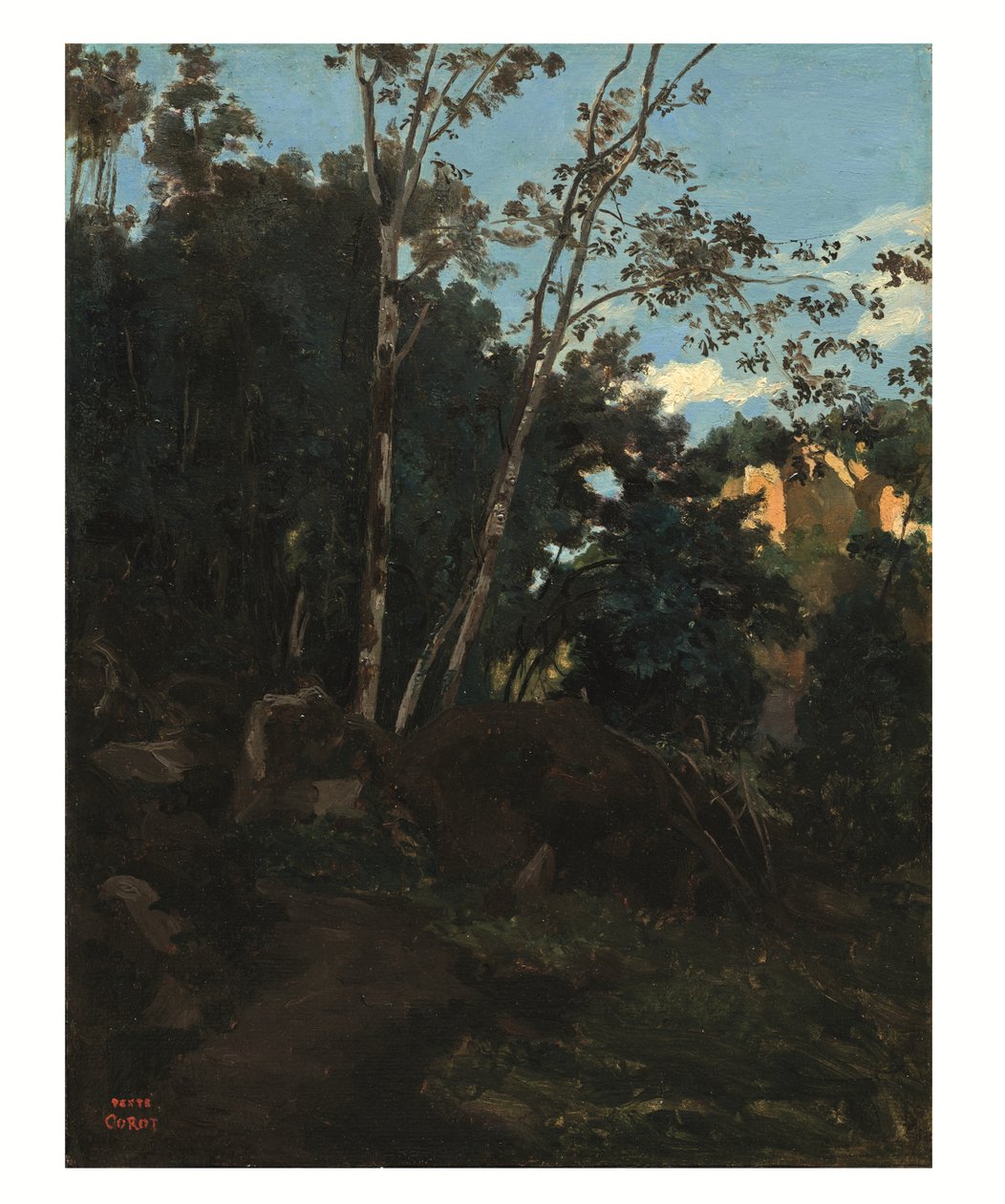 Háj stromů mezi skalami v Civita Castellana (olej na papíře položený na plátně) od Jean Baptiste Camille Corot