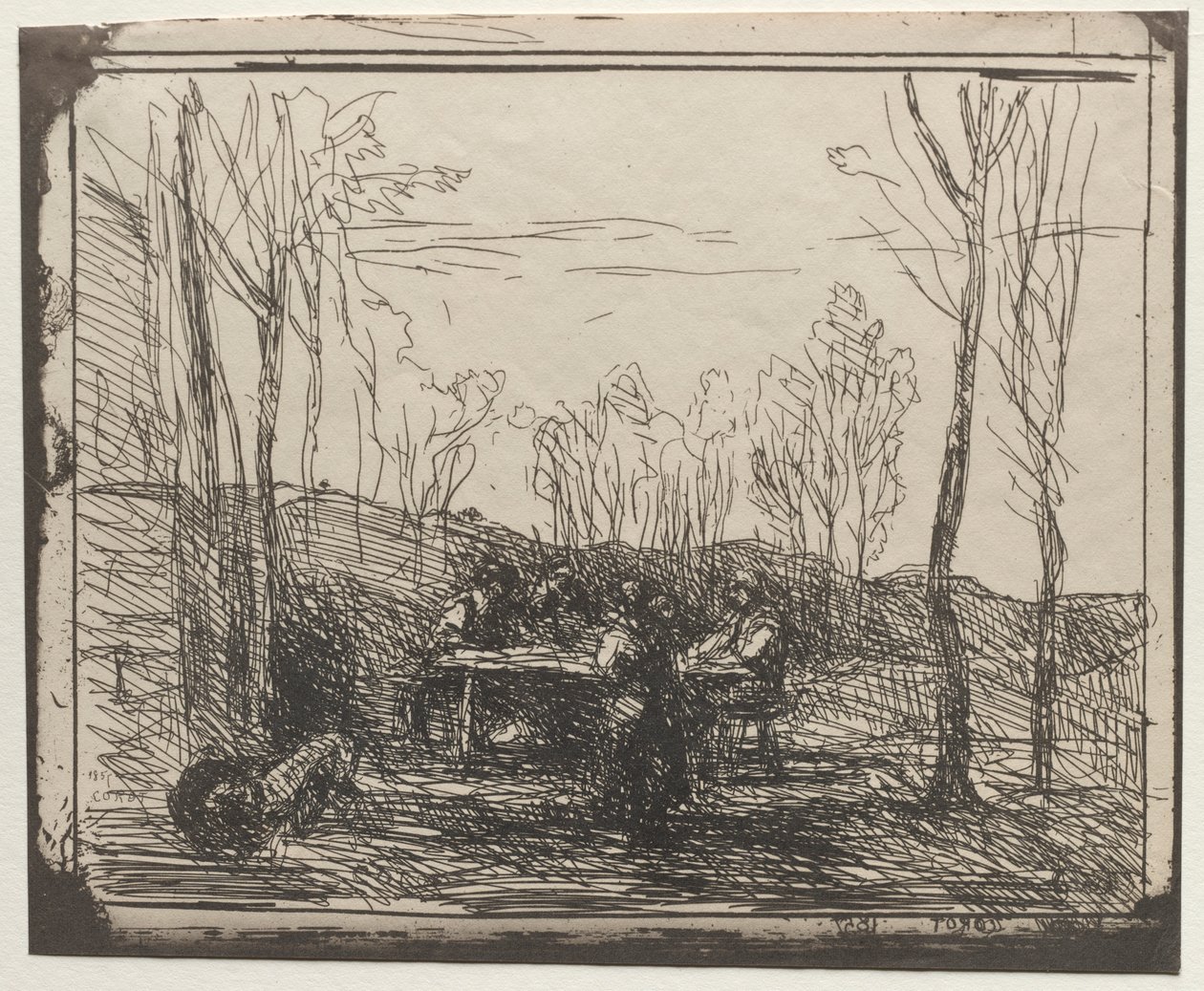 Snídaně na mýtině, původní otisk 1857, vytištěno v roce 1921. od Jean Baptiste Camille Corot