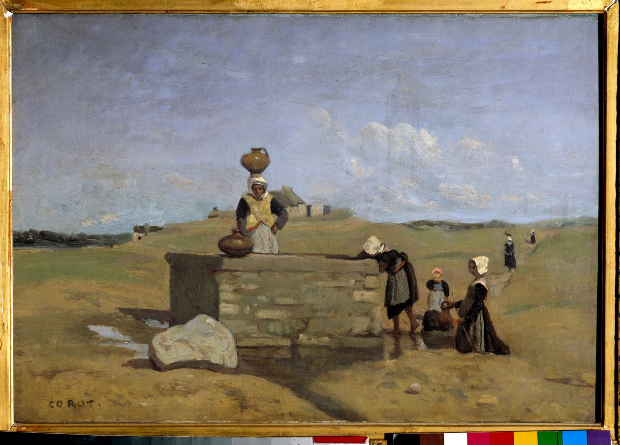 Bretonci u fontány, vesnice Batz Obraz Camille Corot (1796-1875) 19. století Sun. 0,38x0,55 m od Jean Baptiste Camille Corot