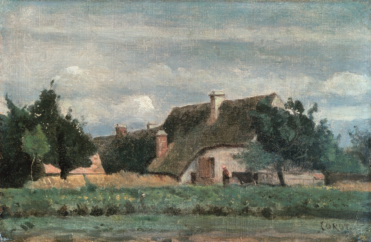 Venkovská scéna, Žena s krávou (olej na plátně) od Jean Baptiste Camille Corot