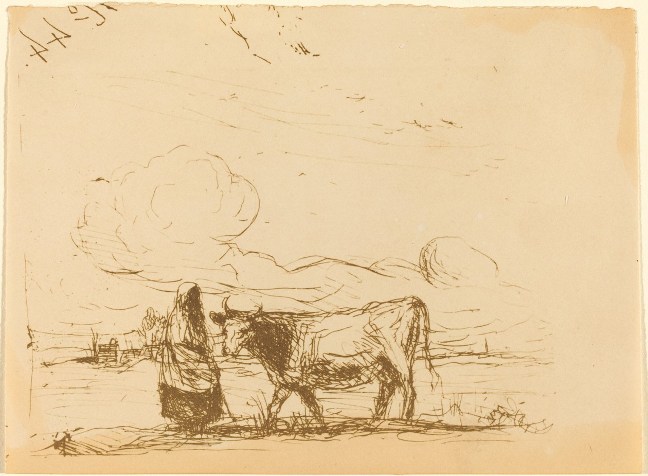 Kráva a její chovatel od Jean Baptiste Camille Corot