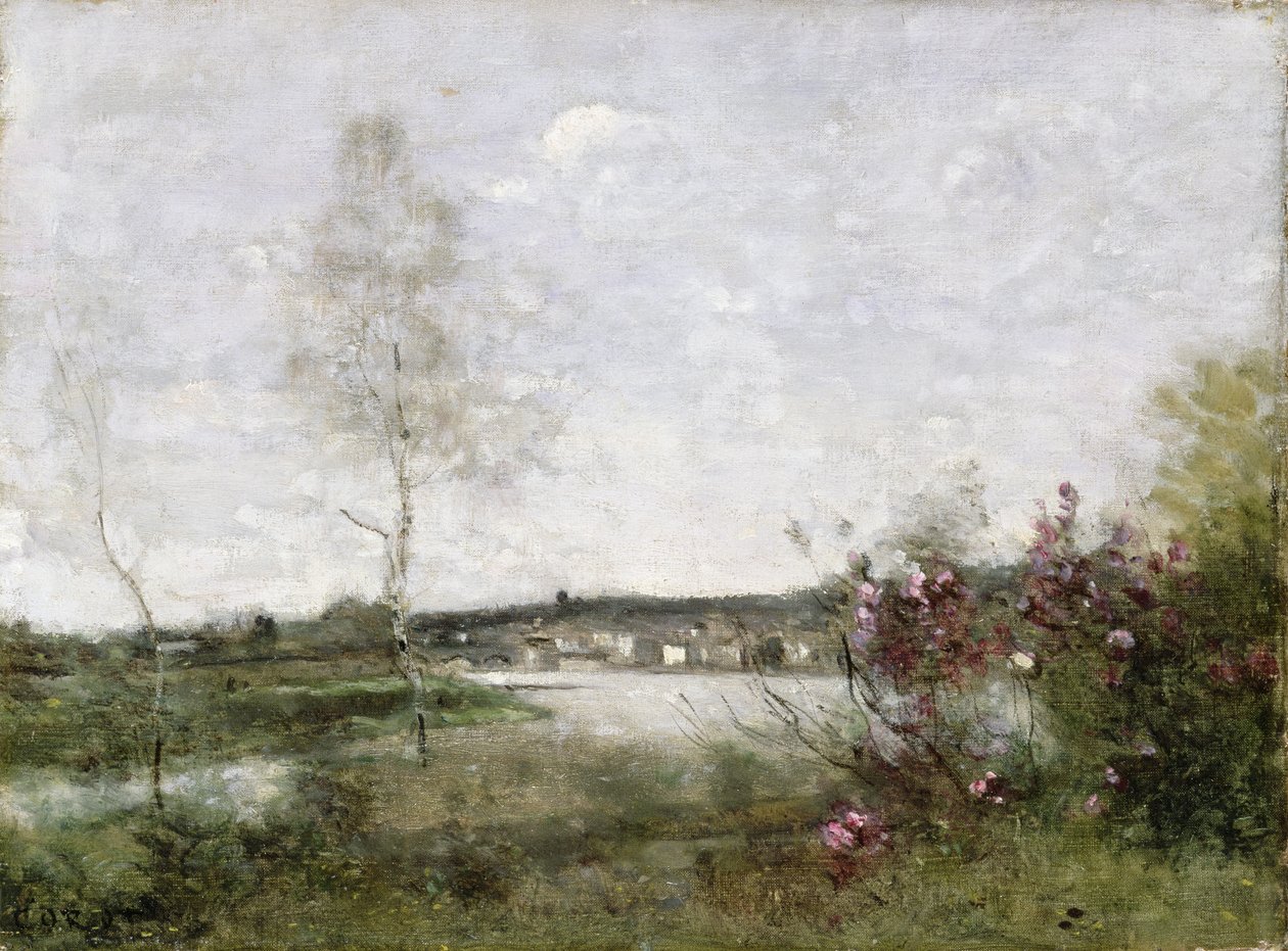 Pohled na Corbeil z dálky, ráno, asi 1870 (olej na plátně) od Jean Baptiste Camille Corot