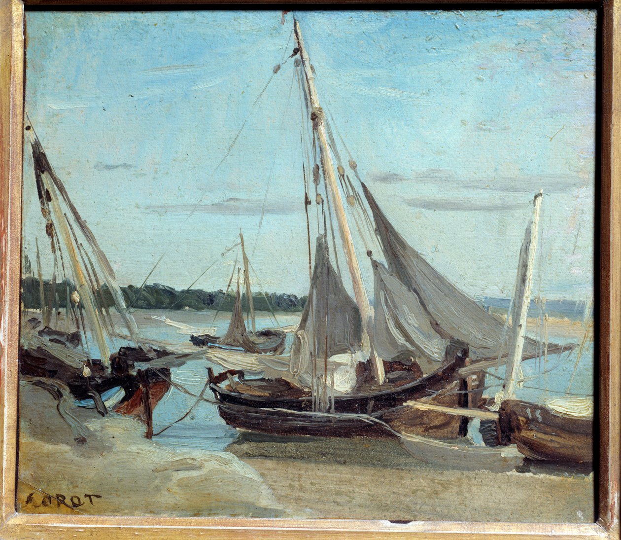 Rybářské lodě v Trouville Channel. Obraz Camille Corot (1796-1875) od Jean Baptiste Camille Corot