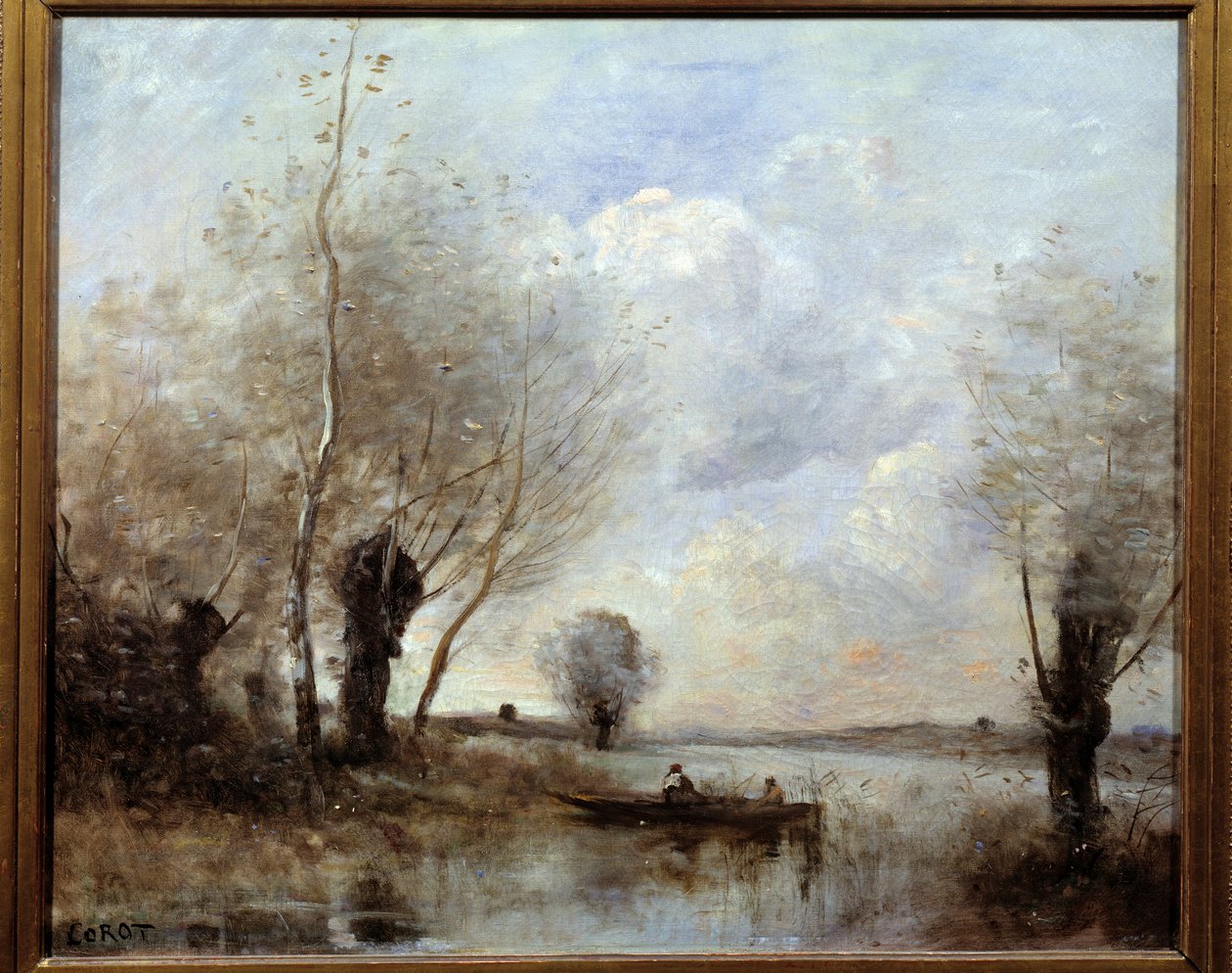 Rybaření na lodi s vrbami Obraz Camille Corot (1796-1875) Remeš 19. století, Musee des Beaux Arts od Jean Baptiste Camille Corot