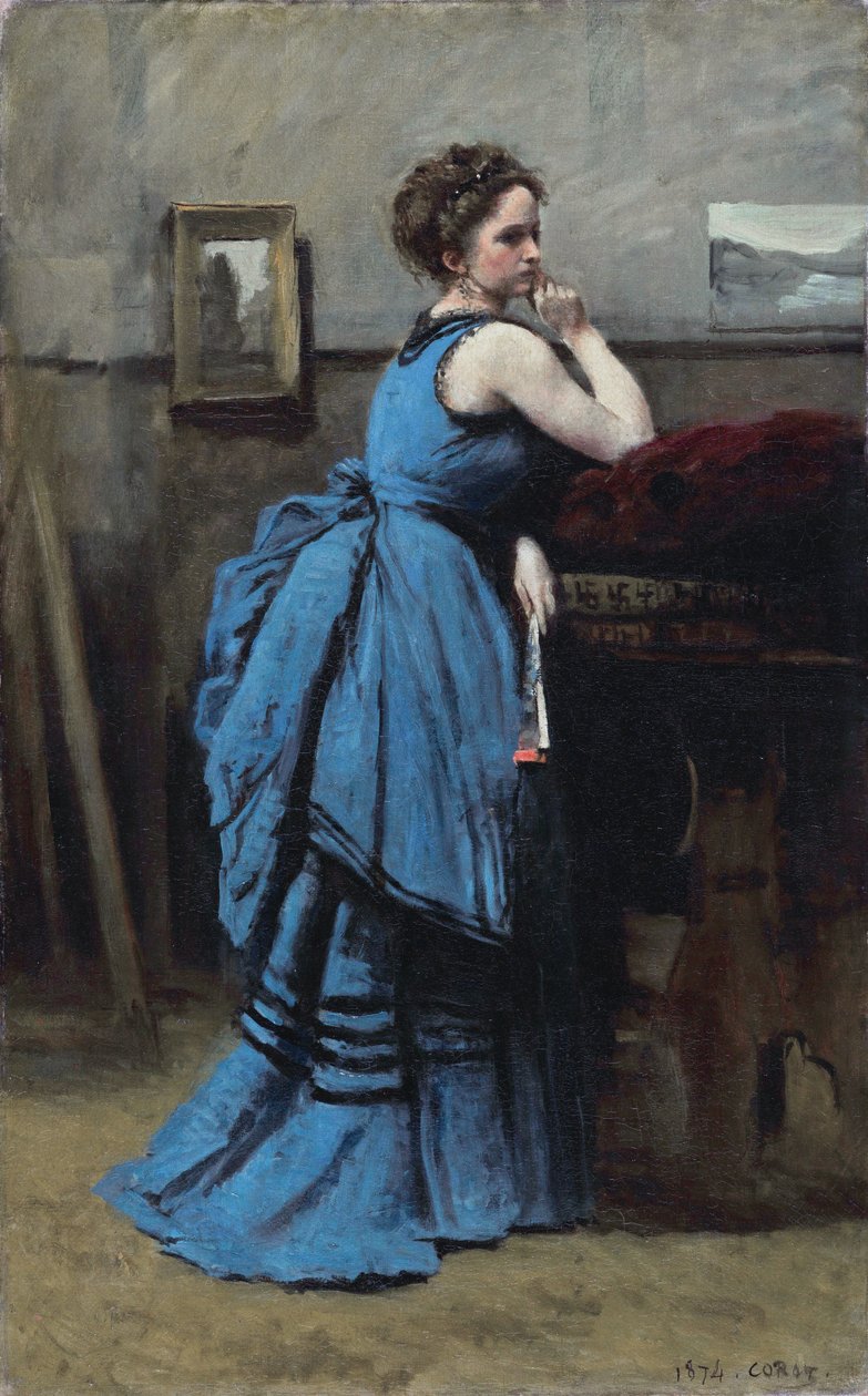 Francouzština:  La dame en bleu Dáma v modrém od Jean Baptiste Camille Corot