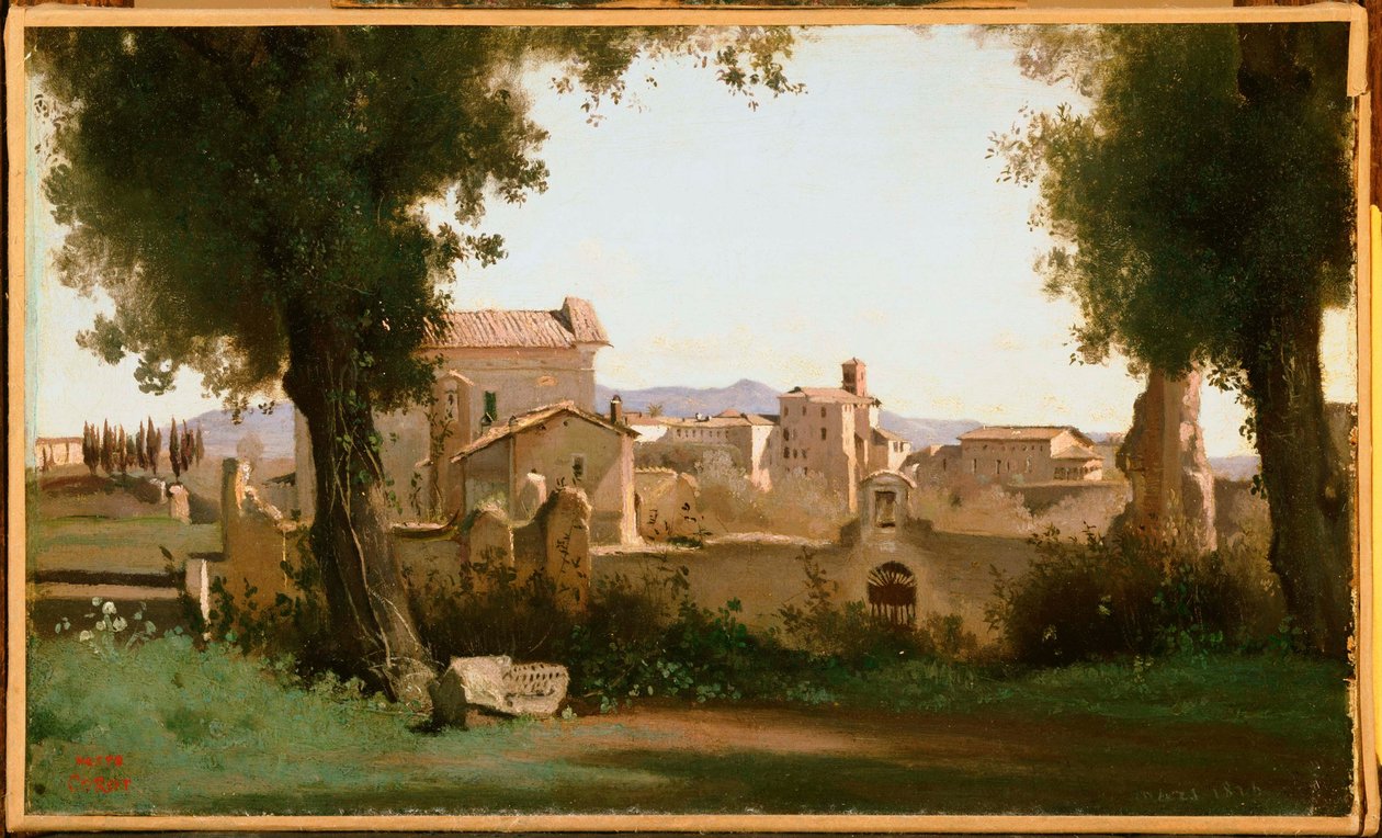 Francouzština:  Vue depuis les Jardins Farnèse Pohled z Farneských zahrad, Řím od Jean Baptiste Camille Corot