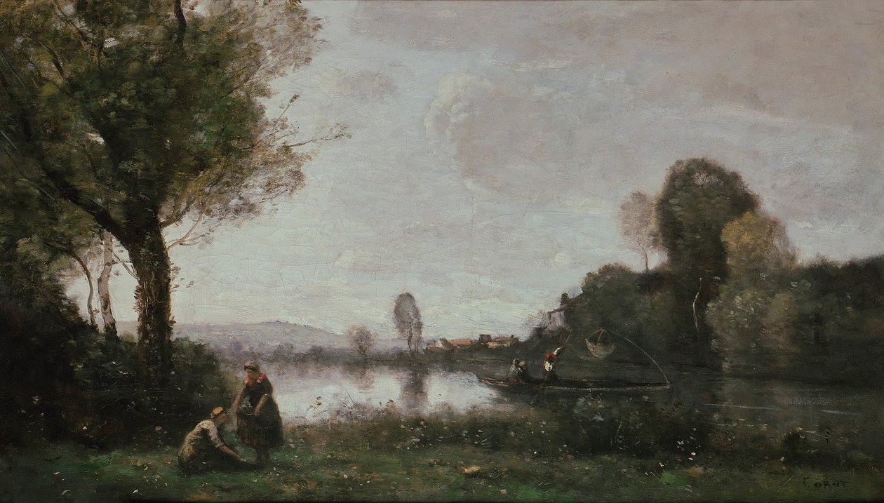 Německy: Flußlandschaft (Die Seine bei Chatou) Krajina Seiny u Chatou od Jean Baptiste Camille Corot
