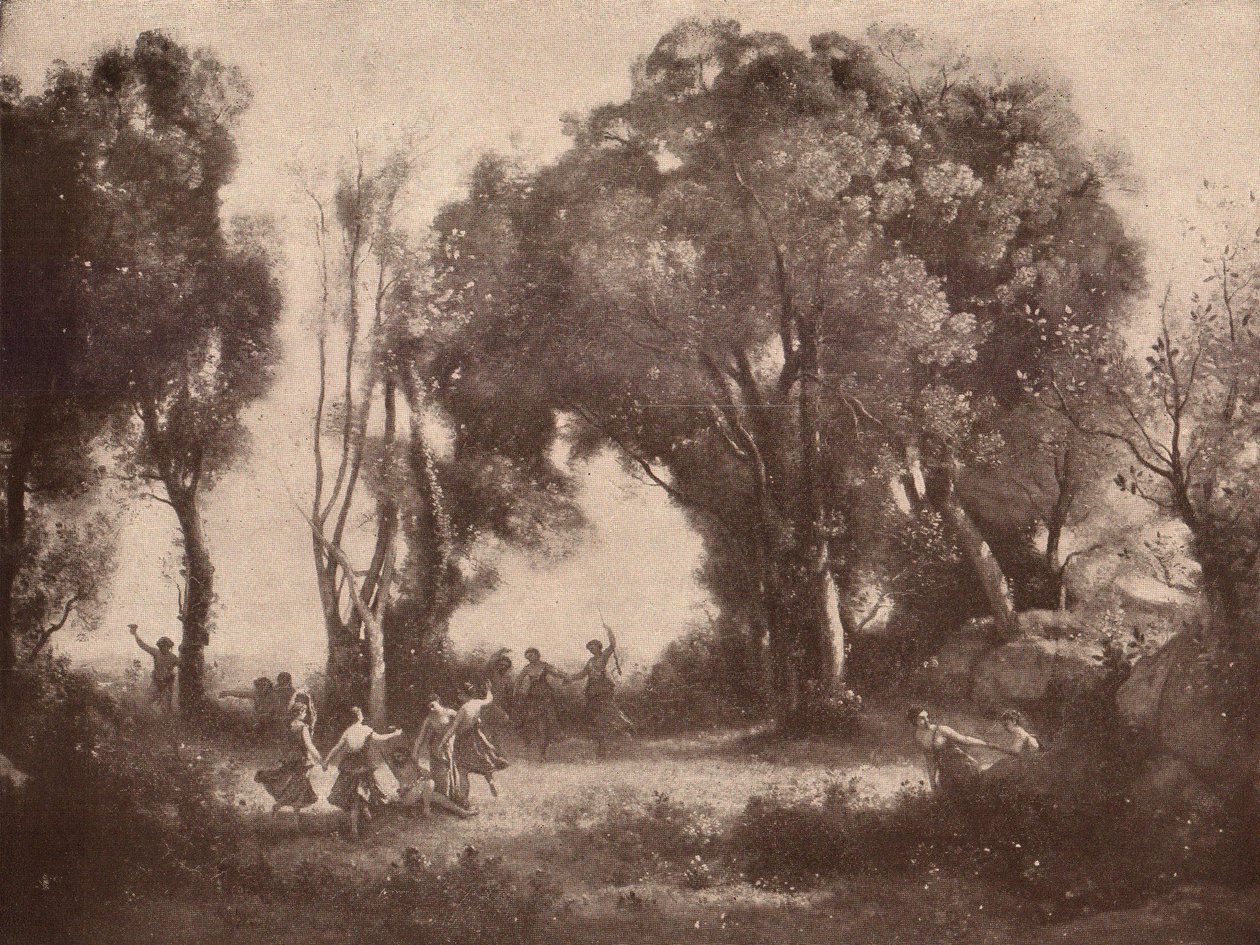 Německy: Tanz der Nymphen Ráno. Tanec nymf od Jean Baptiste Camille Corot