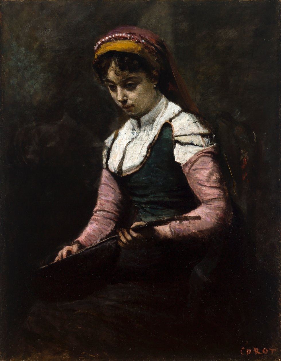 Dívka s mandolínou od Jean Baptiste Camille Corot