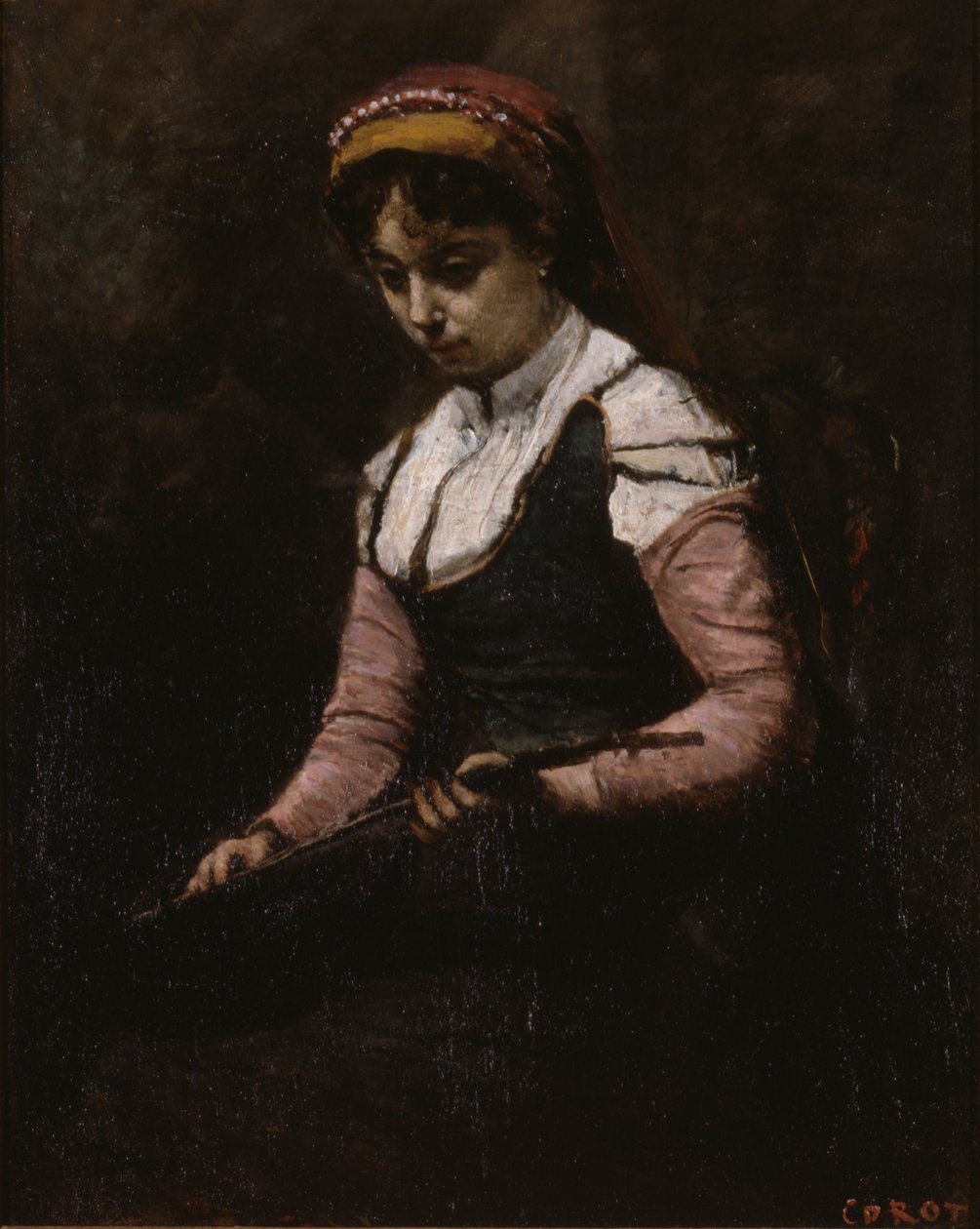 Dívka s mandolínou od Jean Baptiste Camille Corot