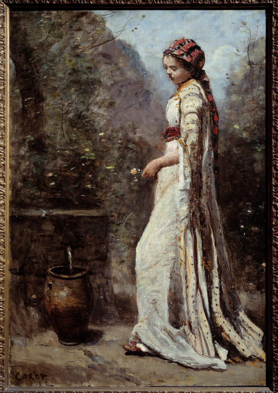Řecká dívka má fontánu. Obraz Camille Corot (1796-1875) od Jean Baptiste Camille Corot