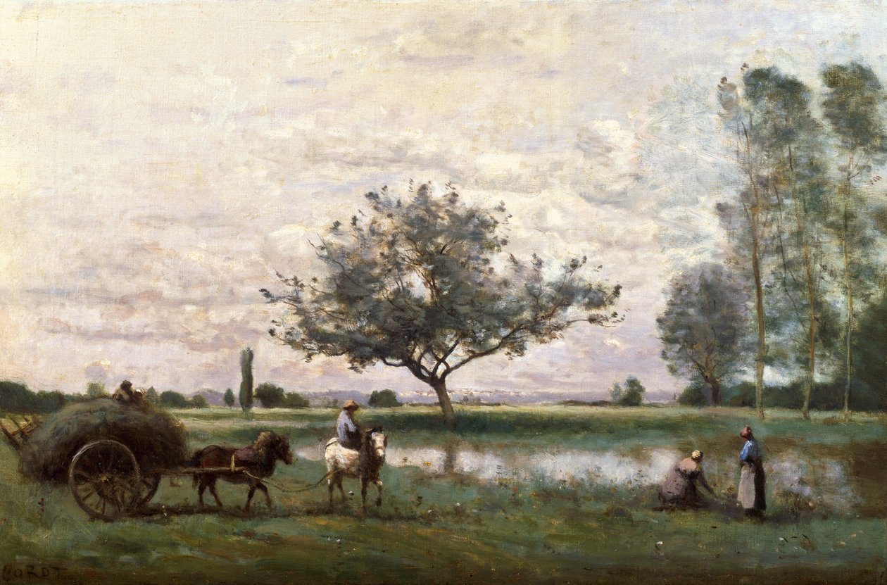 Senný vozík u řeky od Jean Baptiste Camille Corot