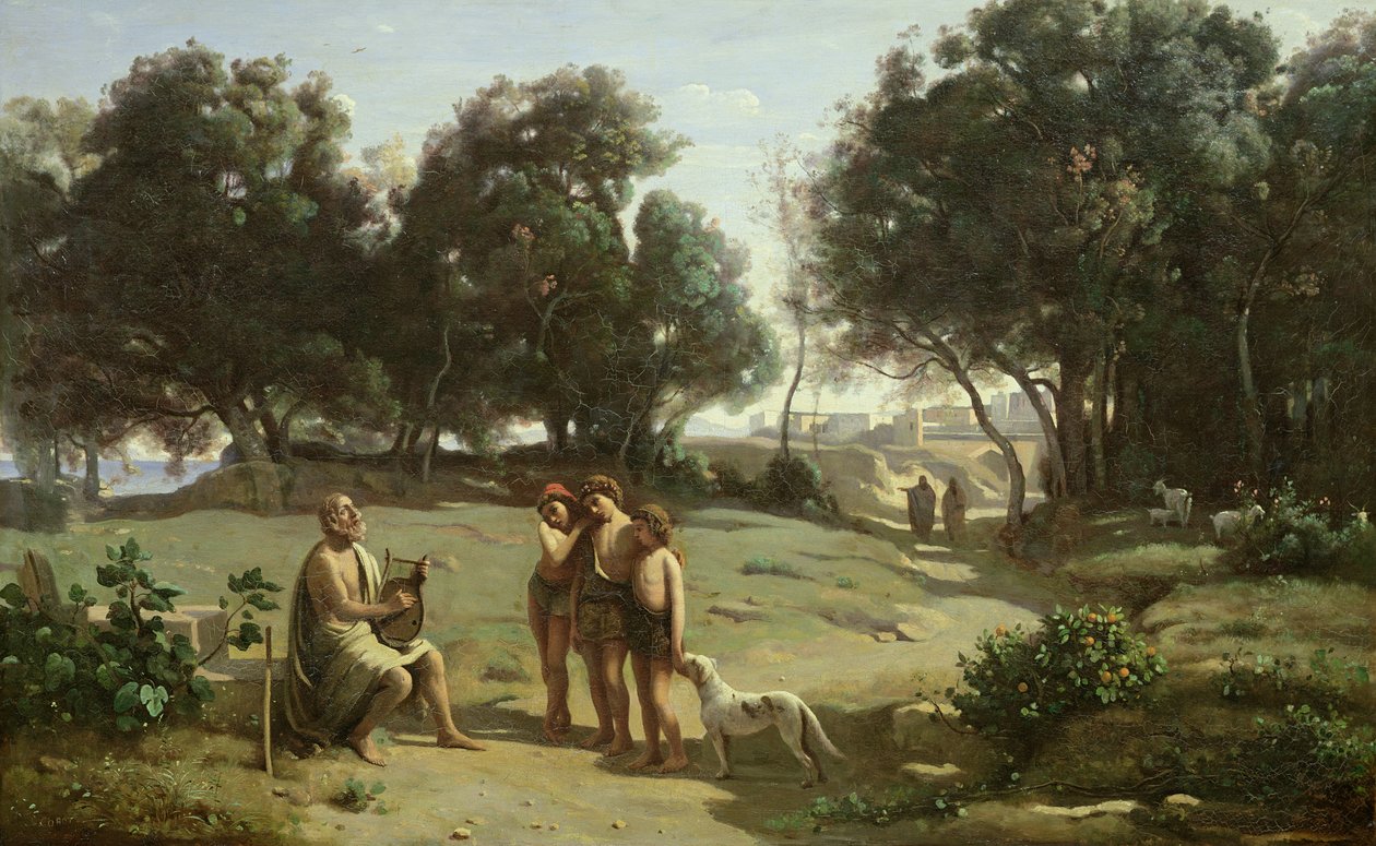 Homér a pastýři v krajině, 1845 od Jean Baptiste Camille Corot
