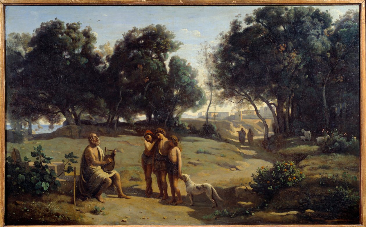 Homer a pastýři. Řecký básník na ostrově Patmos. Obraz Camille Corot (1796-1875) 1845 Ne. 0,8x1,3 m Saint Lo, Musee des Beaux Arts od Jean Baptiste Camille Corot