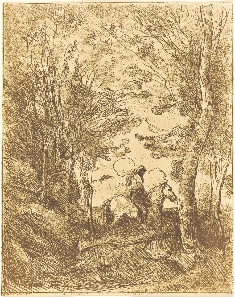 Jezdec v lese, velký talíř (Le Grand Cavalier sous bois) od Jean Baptiste Camille Corot