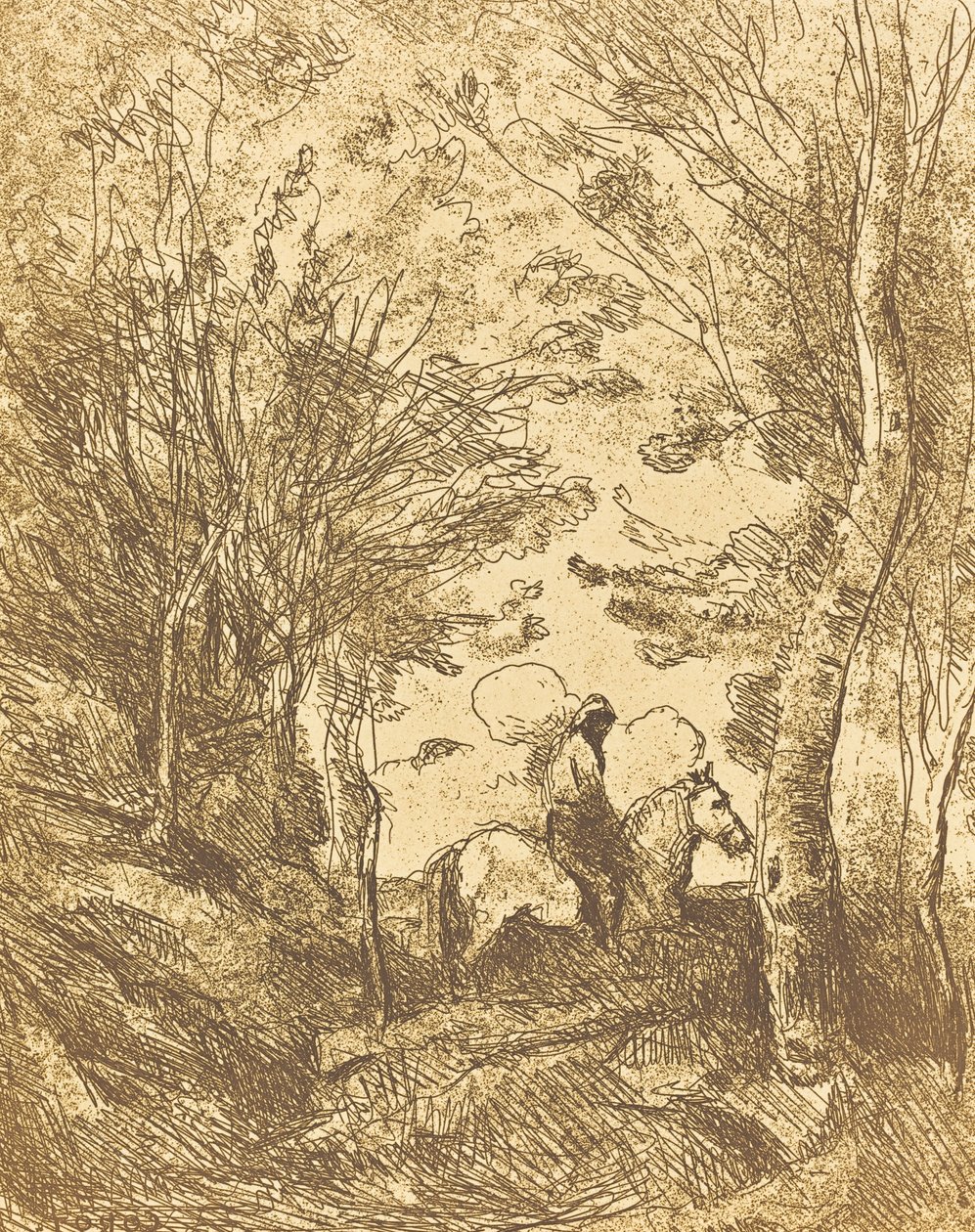 Jezdec v lese, velký talíř Le Grand Cavalier sous bois, c. 1854. od Jean Baptiste Camille Corot