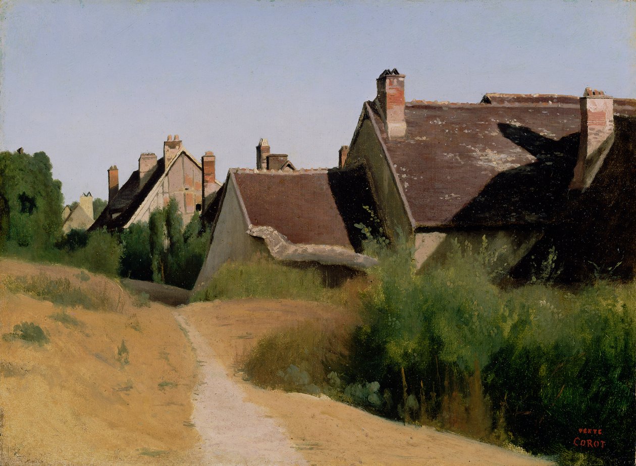 Domy poblíž Orléans. c.1830 (olej na papíře připevněný na lepenku) od Jean Baptiste Camille Corot