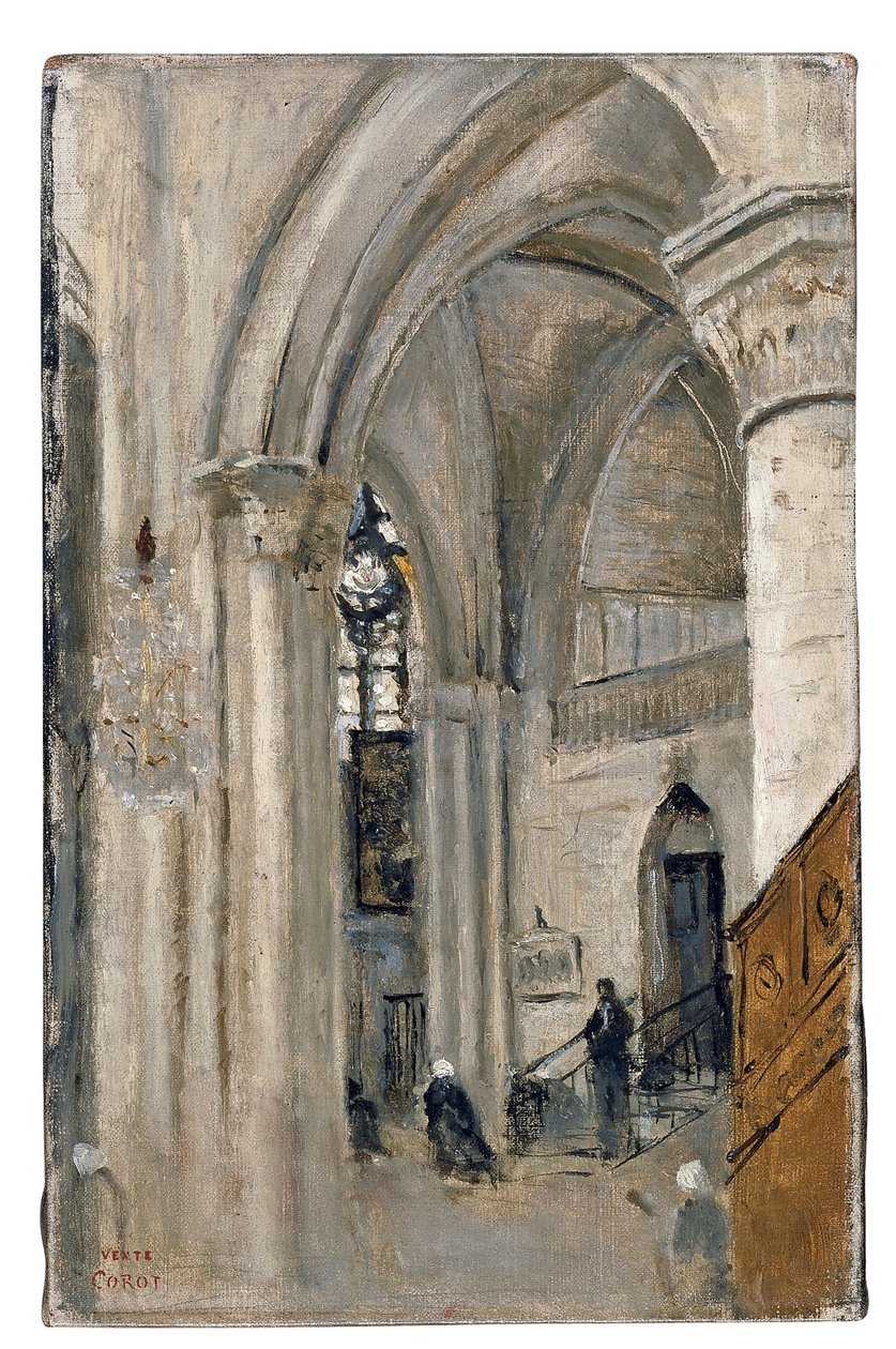 Interiér kostela v Mantes od Jean Baptiste Camille Corot