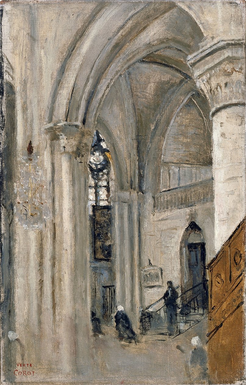 Interiér kostela v Mantes od Jean Baptiste Camille Corot
