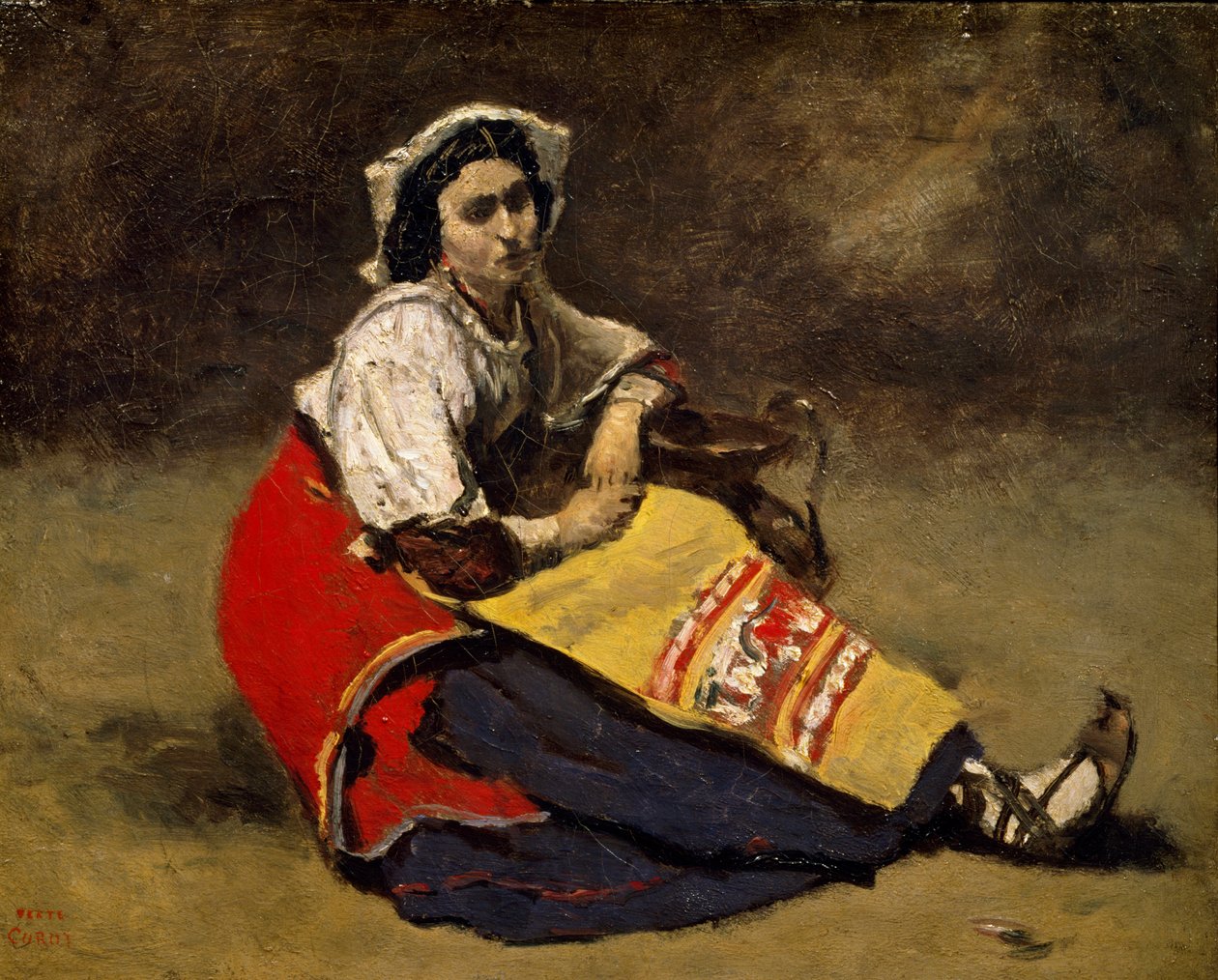 "Italienne assise sur le sol" Obraz od Jean Baptiste (Jean Baptiste) Camille Corot (1796-1875) Curych, soukromá sbírka od Jean Baptiste Camille Corot