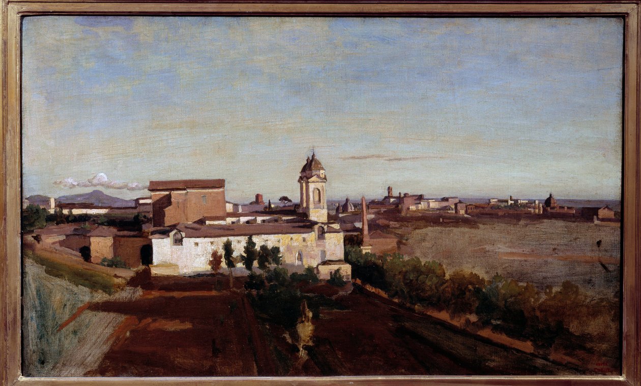 Pohled na La Trinite des Monts z Villa Medicis Pohled na kostel Trinita dei Monti v Římě. Obraz Camille Corot (1796-1875) 19. století Sun. 0,45x0,74 m od Jean Baptiste Camille Corot