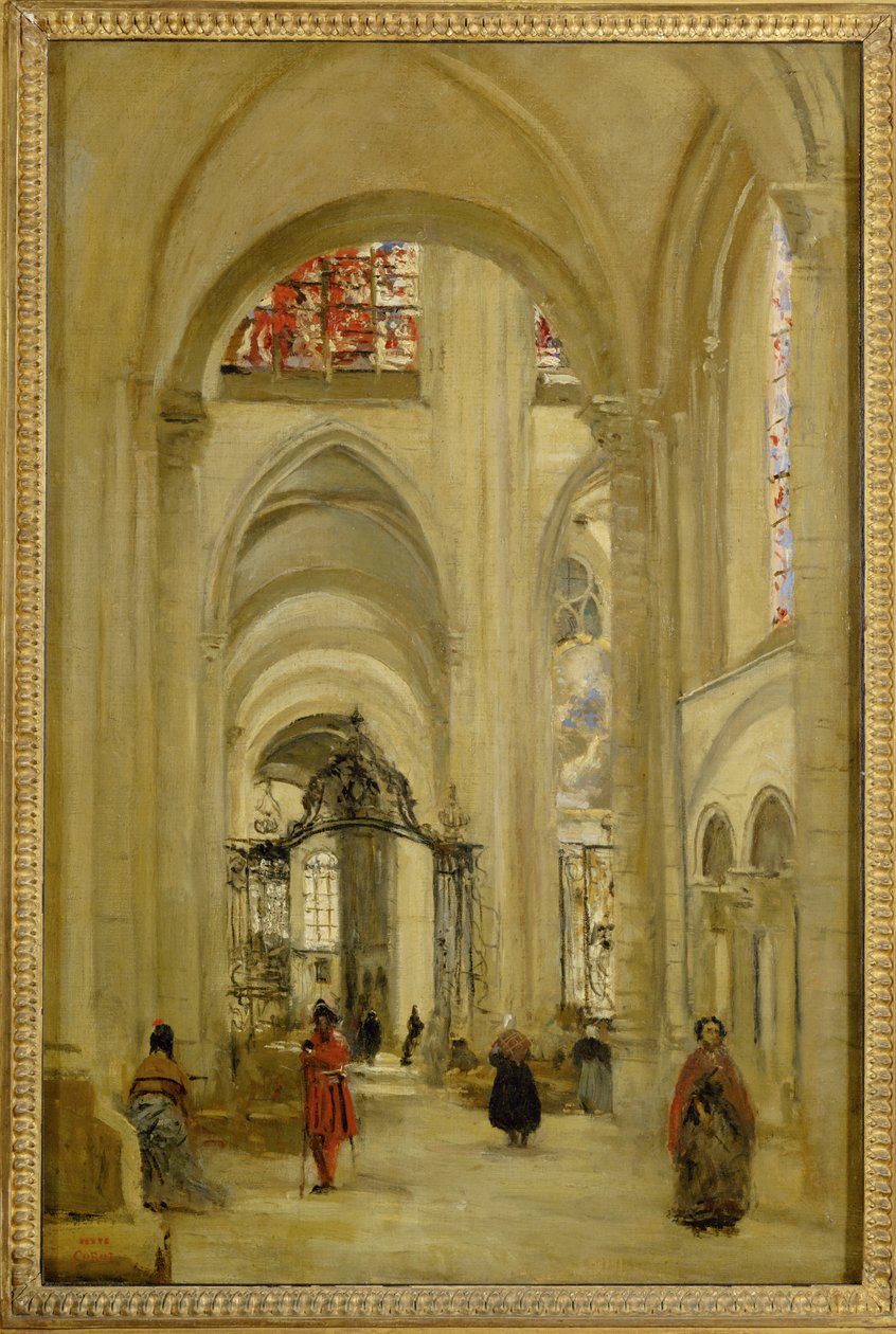 Katedrála v Sens, pohled zevnitř ... od Jean Baptiste Camille Corot