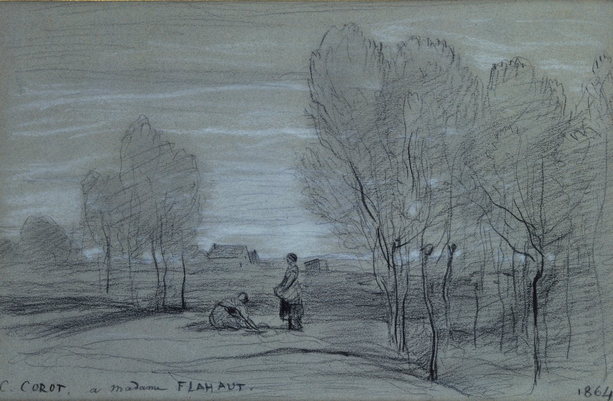 Krajina, 1864 (černé a bílé křídy na papíře) od Jean Baptiste Camille Corot