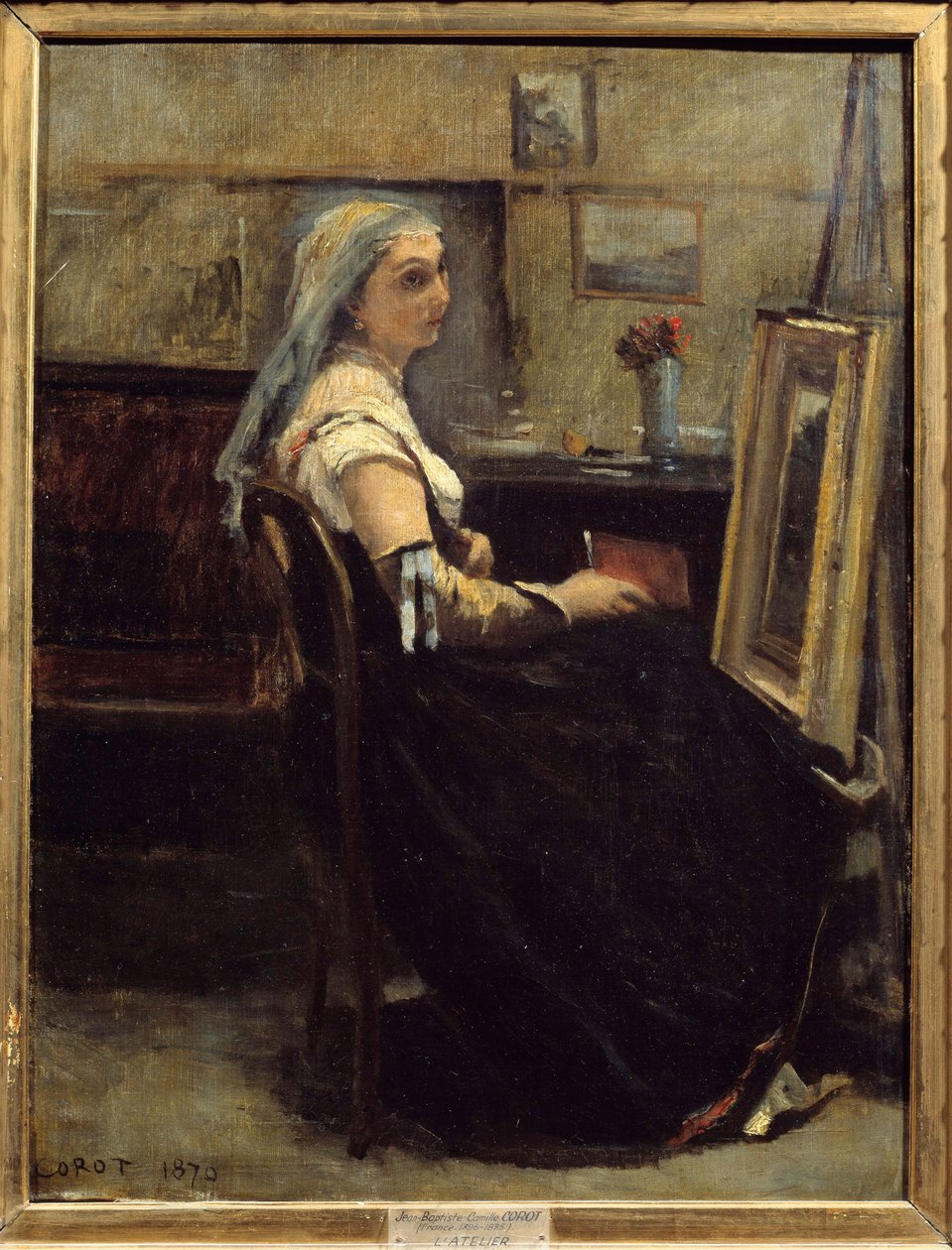 Dílna nebo žena před stojanem Obraz Camille Corot (1796-1875) 1870 Sun. 0,63x0,48 m Lyon, Muzeum výtvarných umění od Jean Baptiste Camille Corot