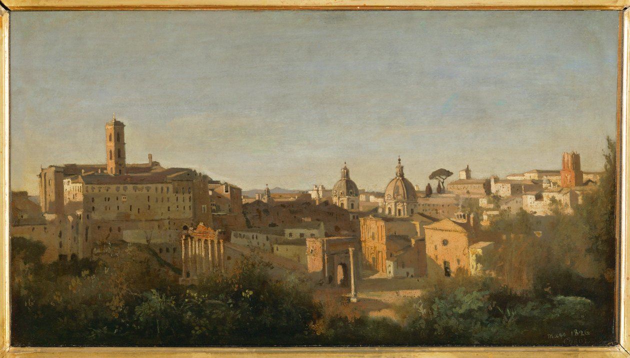 Forum, pohled z Farneských zahrad, Řím ... od Jean Baptiste Camille Corot