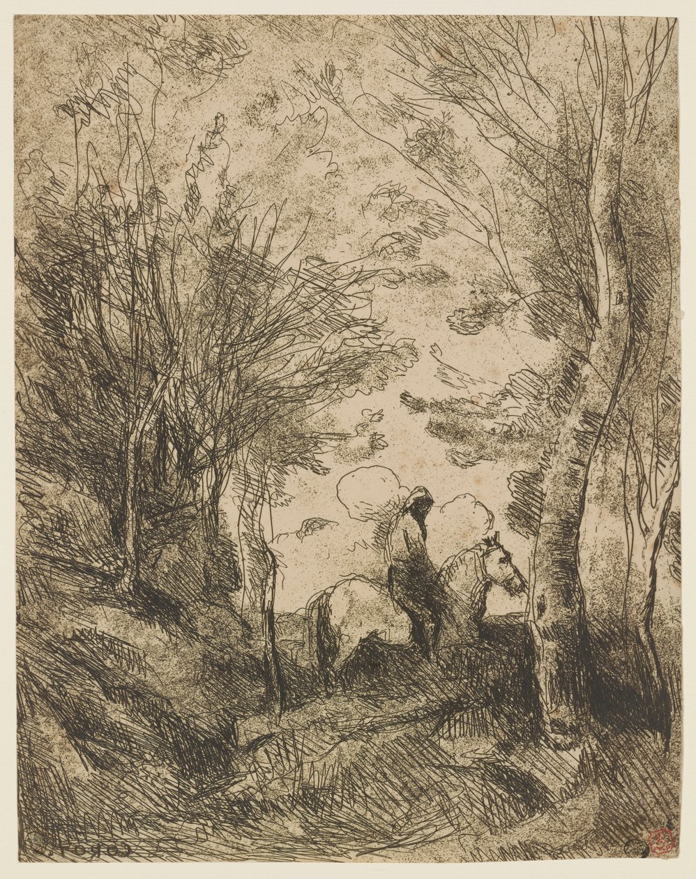 Le grand cavalier sous bois (Velký jezdec v lese) od Jean Baptiste Camille Corot