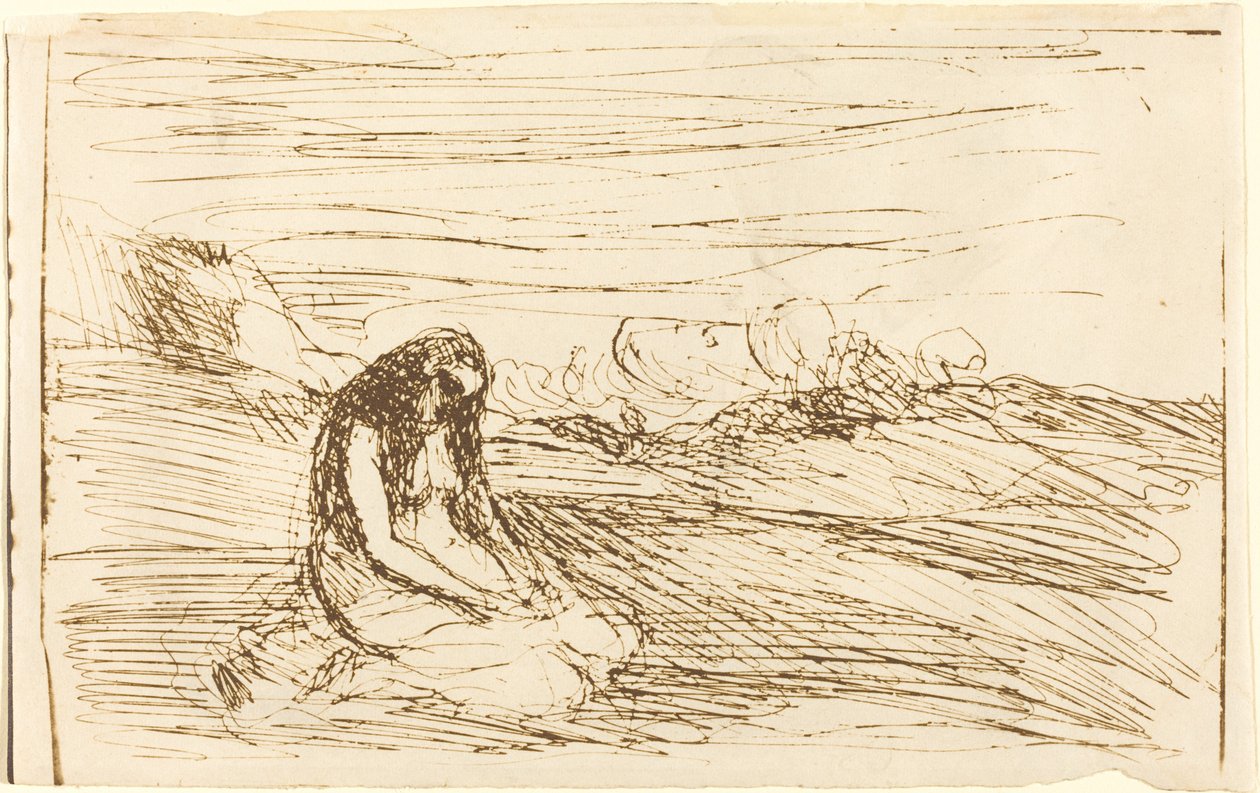Marie Magdalena v meditaci Madeleine en meditation, 1858. od Jean Baptiste Camille Corot