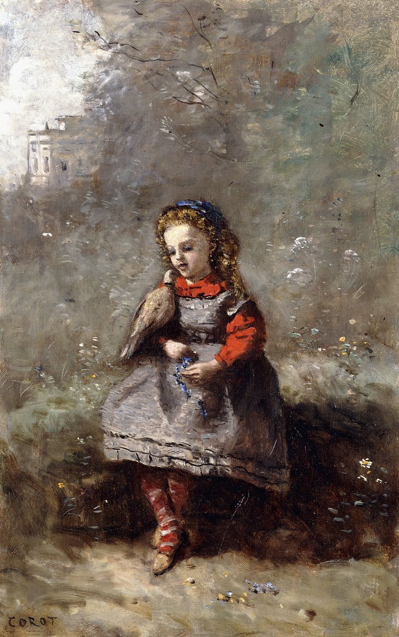 Mlle. Leotine Desavary držící holubici, 1872 od Jean Baptiste Camille Corot