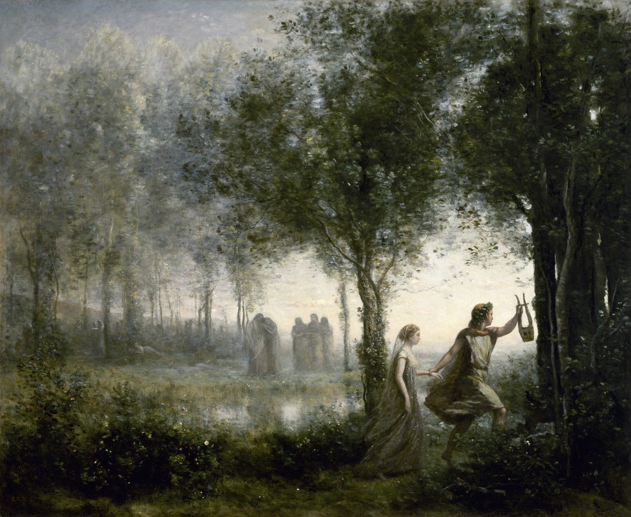 Orfeus vyvádí Eurydiku z podsvětí od Jean Baptiste Camille Corot