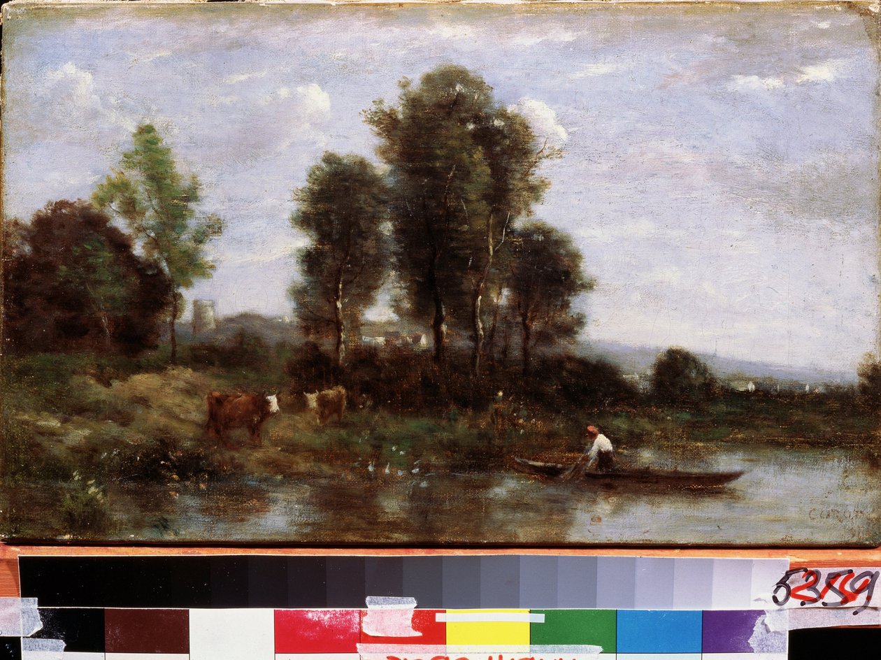""Paysage a la riviere"" (Krajina s řekou) Obraz Camille Corot (1796-1875) Muzeum umění Dálného východu z 19. století, Chabarovsk, Rusko od Jean Baptiste Camille Corot