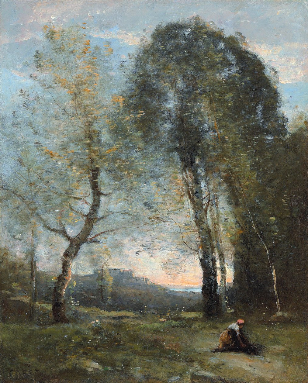Rolnice sbírající dřevo, Itálie, cca. 1870-2 od Jean Baptiste Camille Corot