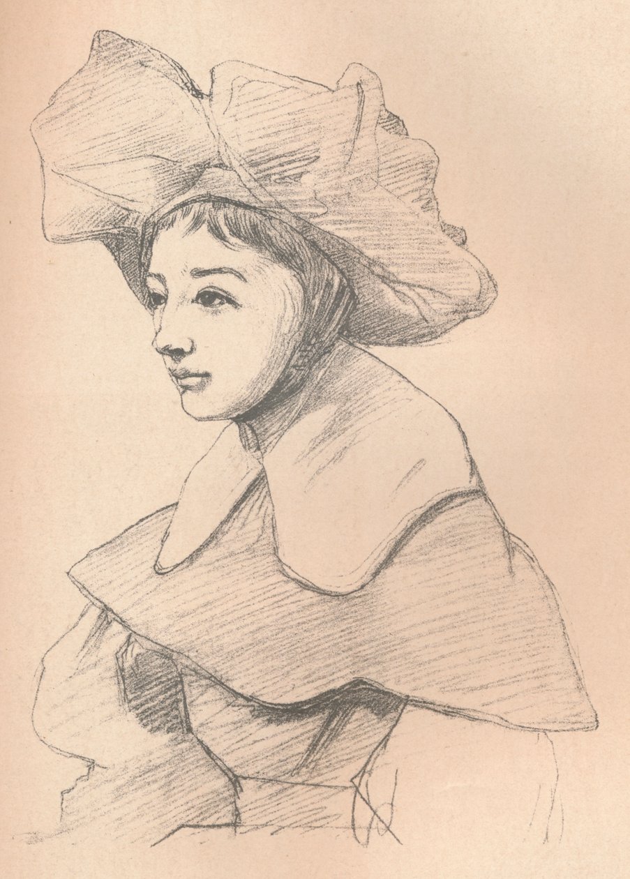 Portrét mladé ženy ve velkém klobouku, My Hagar, c1830 od Jean Baptiste Camille Corot